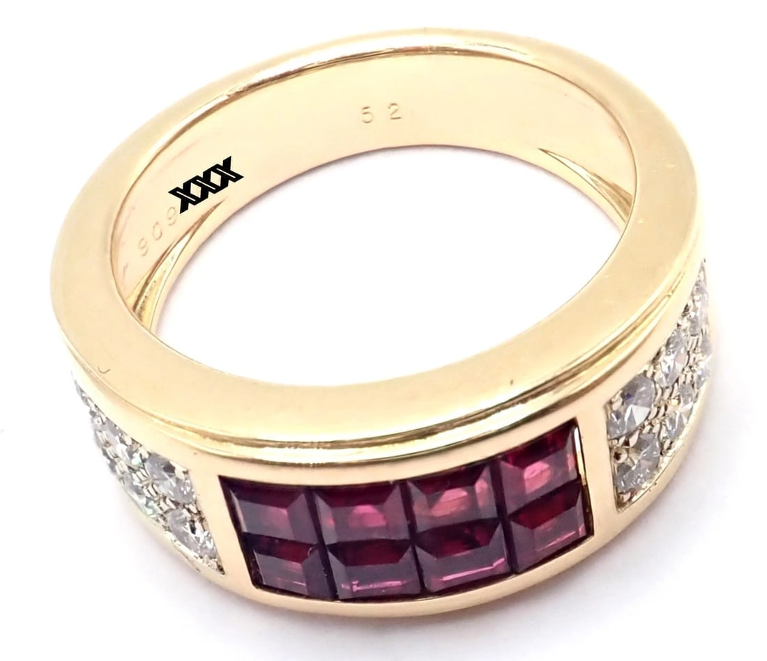 Authentic Cartier Diabolo 18k Yellow Gold Diamond Invisible Ruby Band Ring - 8