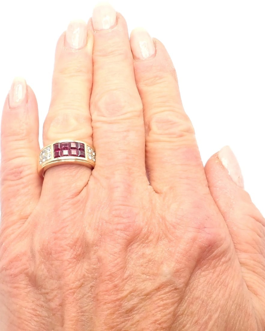 Authentic Cartier Diabolo 18k Yellow Gold Diamond Invisible Ruby Band Ring - 9