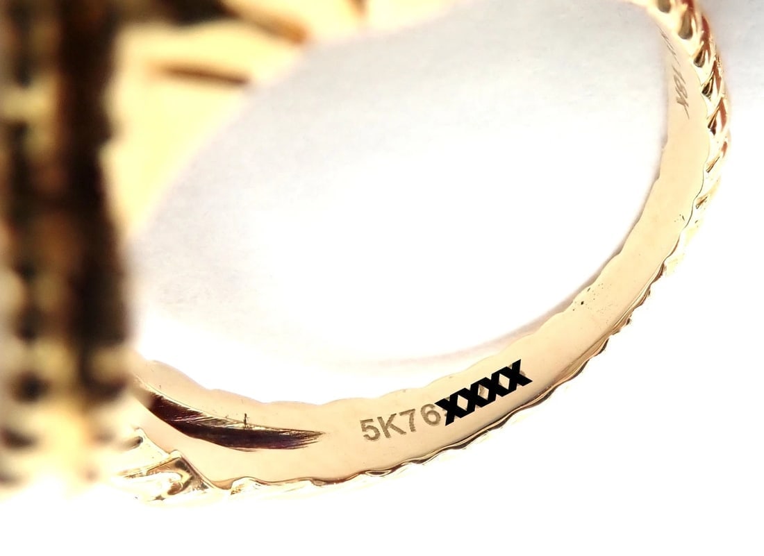 Van Cleef & Arpels Vintage Alhambra 18k Yellow Gold Diamond White Coral Ring - 7