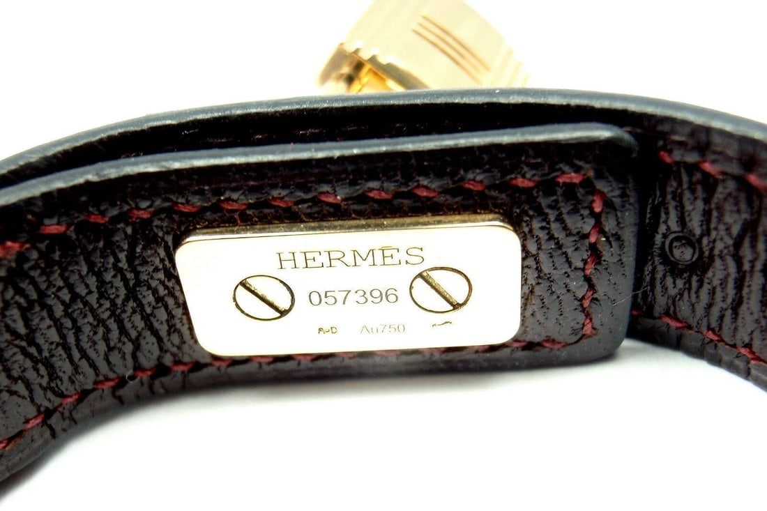 Very Rare! Authentic HERMES 18k Yellow Gold & Crocodile Burgundy Bracelet - 4