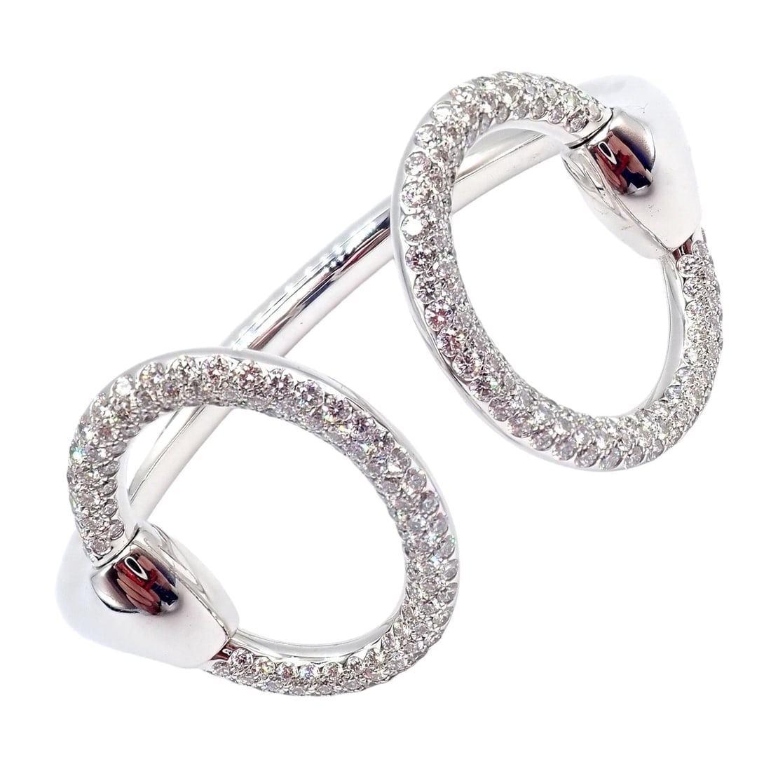 Authentic! Hermes Nausicaa 18K White Gold Diamond Horsebit Cuff Bangle Bracelet (1 of 13)