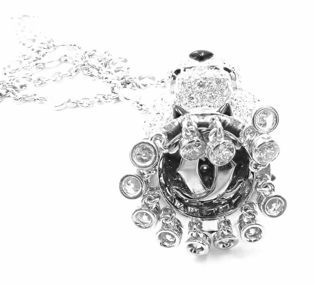 Authentic! Cartier Panther 18k White Gold Diamond Emerald Onyx Pendant Necklace - 6