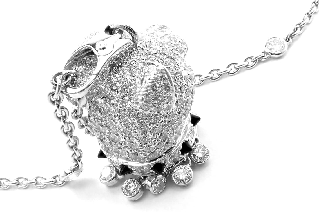 Authentic! Cartier Panther 18k White Gold Diamond Emerald Onyx Pendant Necklace - 7