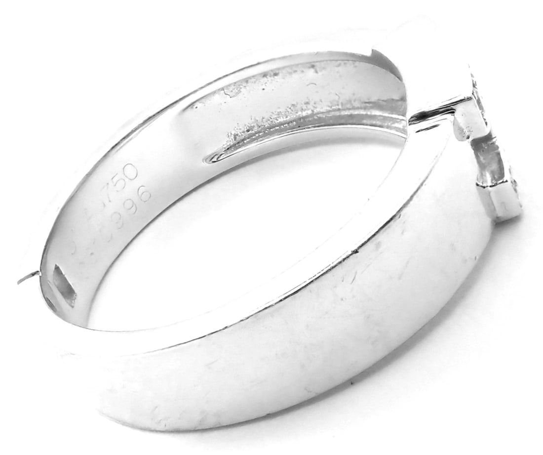 Authentic! Hermes 18k White Gold Diamond H Band Ring - 4