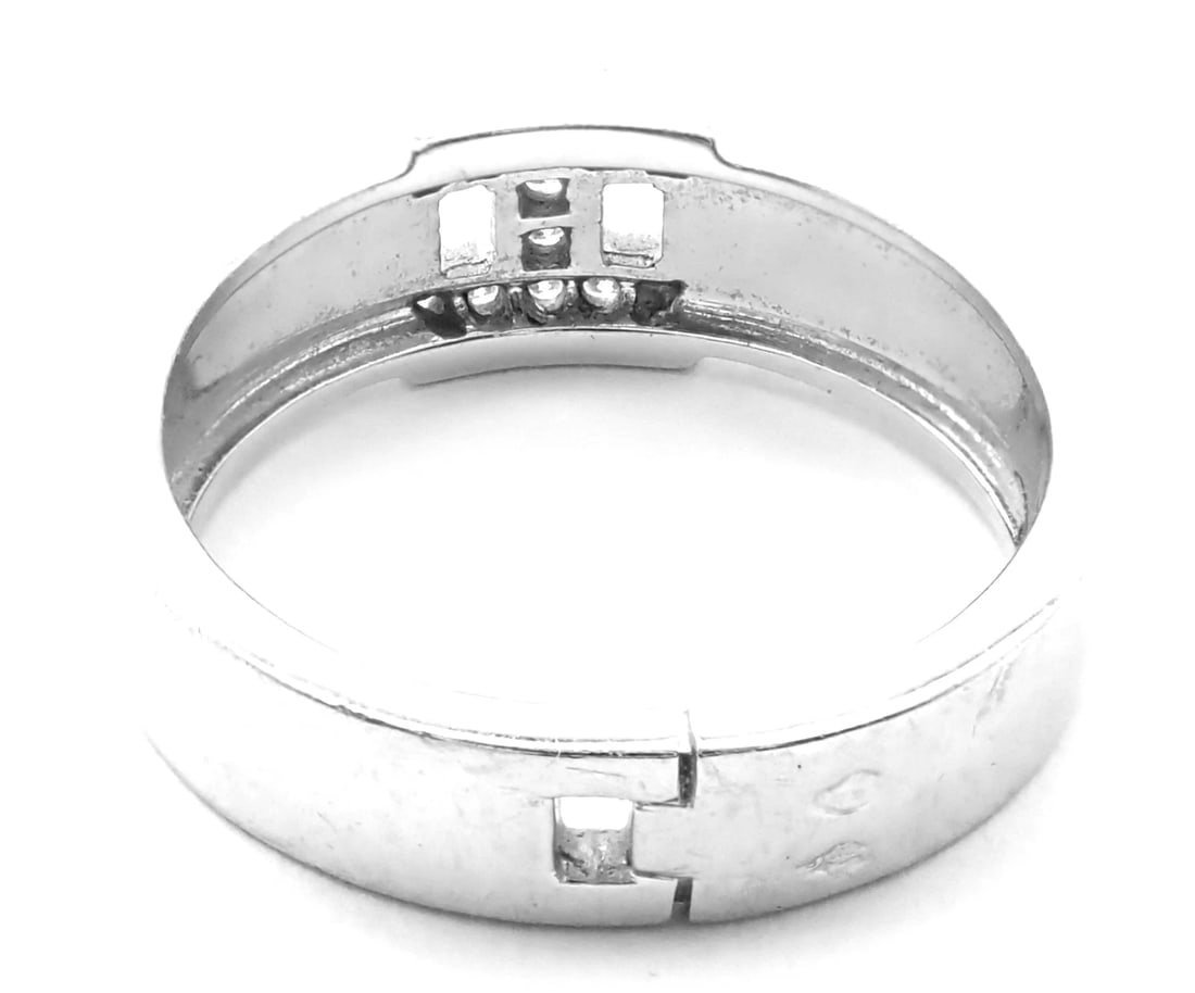 Authentic! Hermes 18k White Gold Diamond H Band Ring - 5
