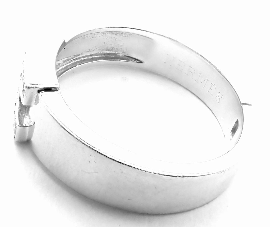 Authentic! Hermes 18k White Gold Diamond H Band Ring - 6