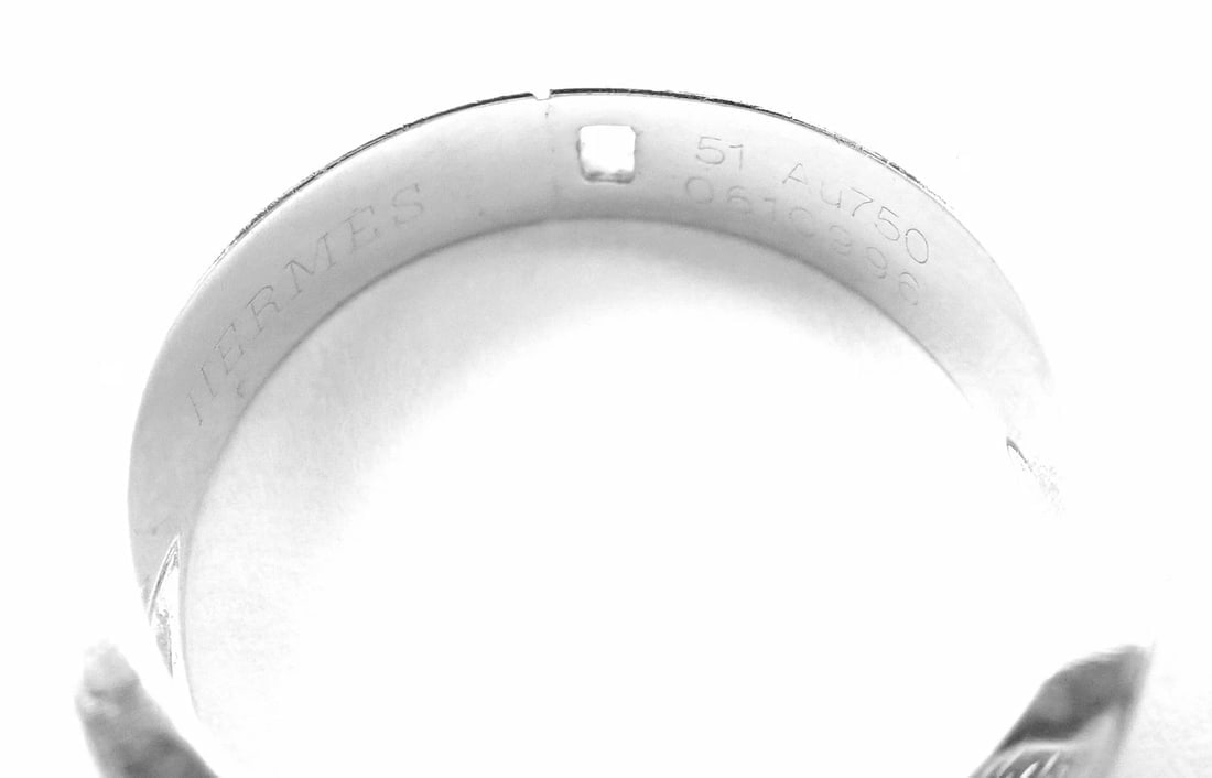 Authentic! Hermes 18k White Gold Diamond H Band Ring - 9