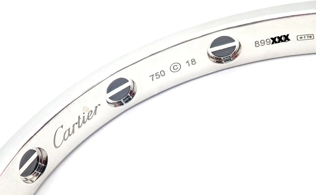 Authentic! Cartier Love 18k White Gold Diamond Pave Ceramic Bracelet Sz 18 Paper - 9