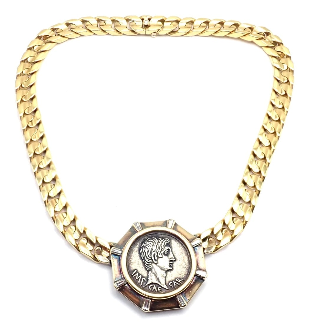 Rare! Bvlgari Bulgari 18k Yellow Gold Diamond Monete Antique Coin Link Necklace - 3