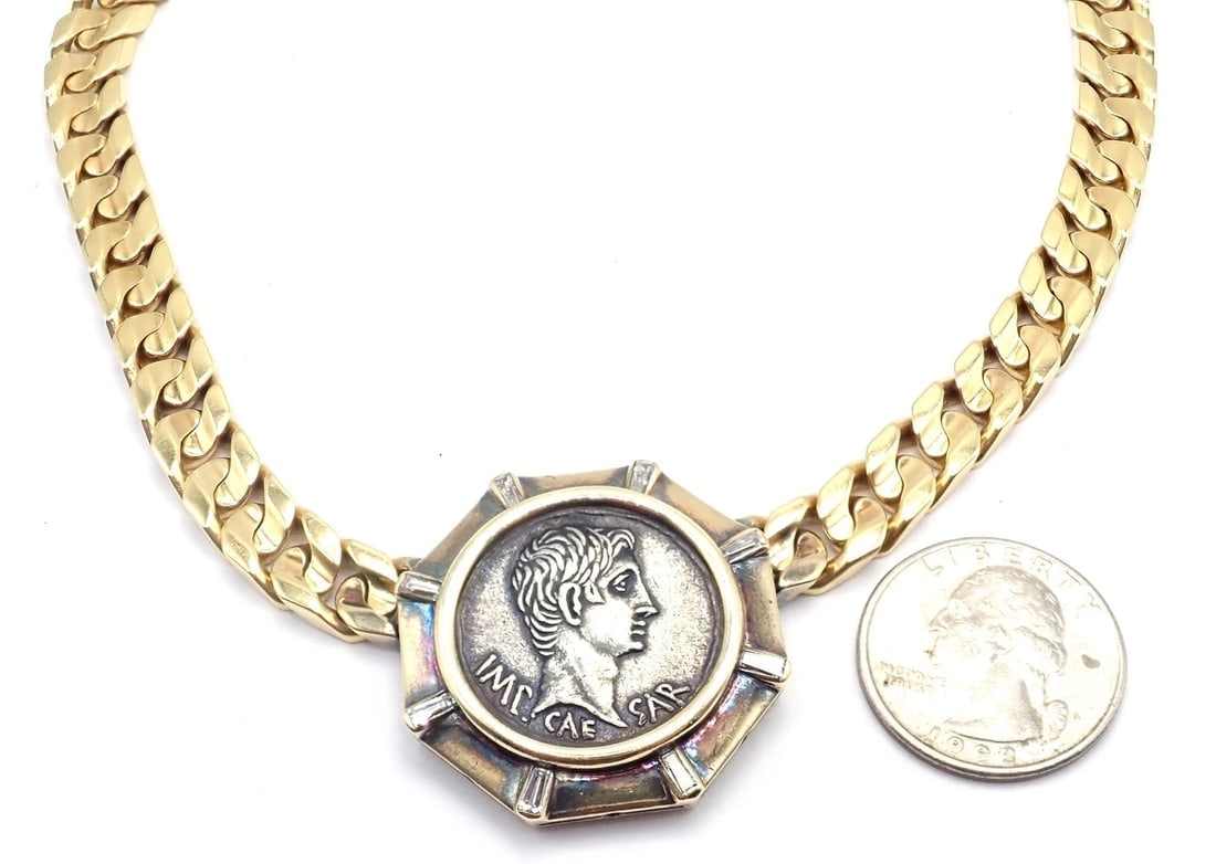 Rare! Bvlgari Bulgari 18k Yellow Gold Diamond Monete Antique Coin Link Necklace - 4