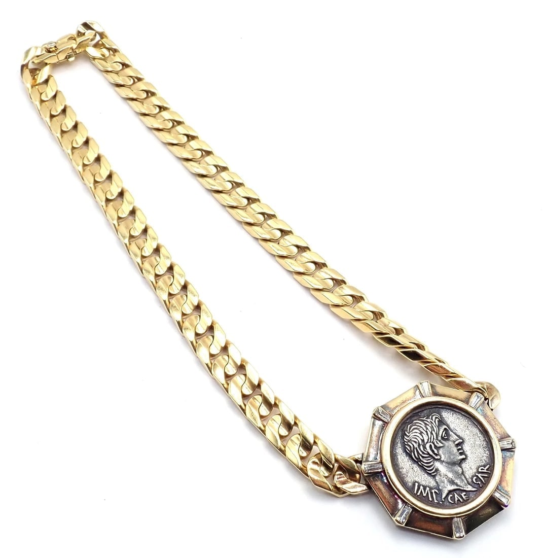 Rare! Bvlgari Bulgari 18k Yellow Gold Diamond Monete Antique Coin Link Necklace - 9