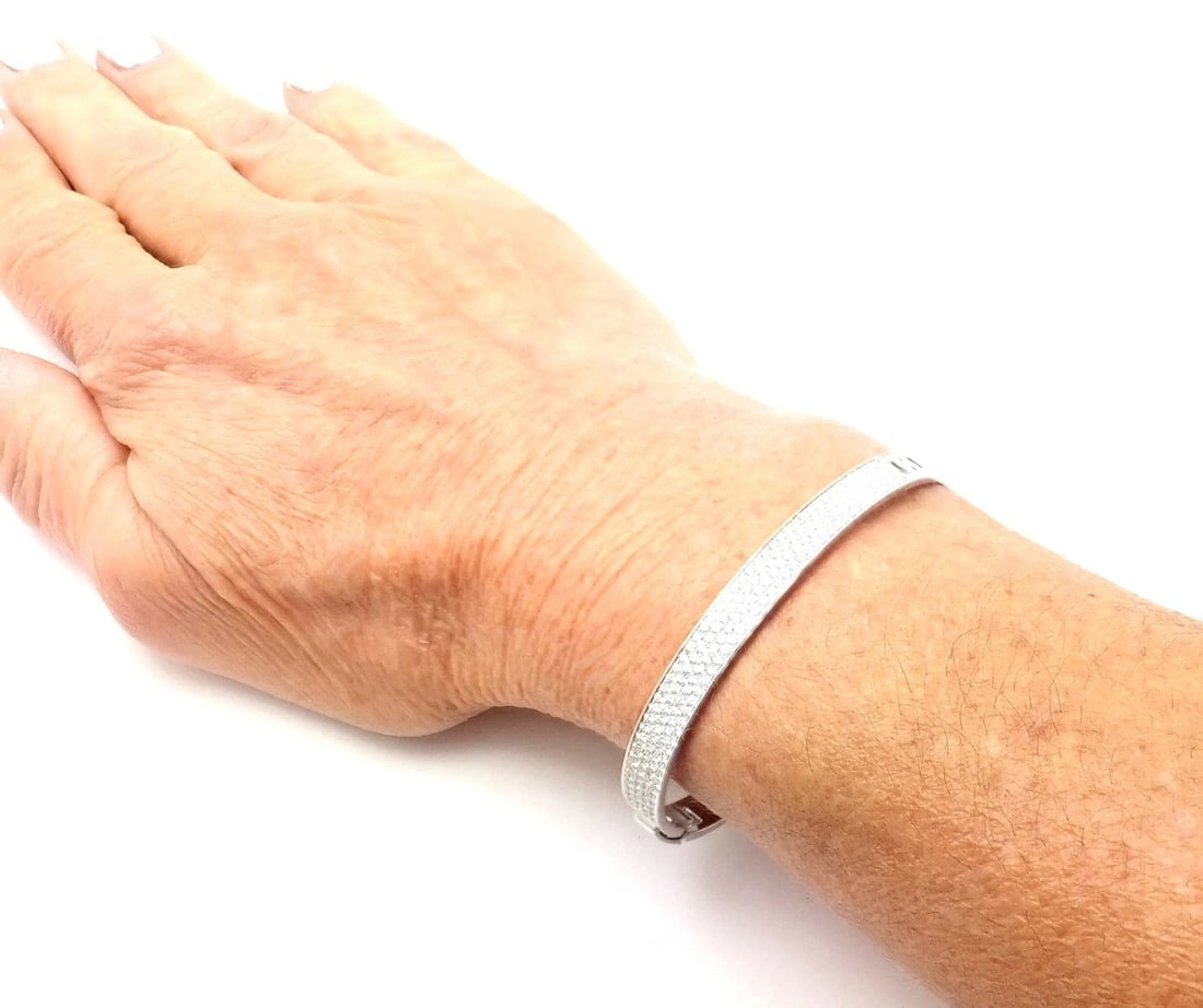 Authentic! Hermes H D'Ancre 18k White Gold Diamond Small Model Bangle Bracelet - 13