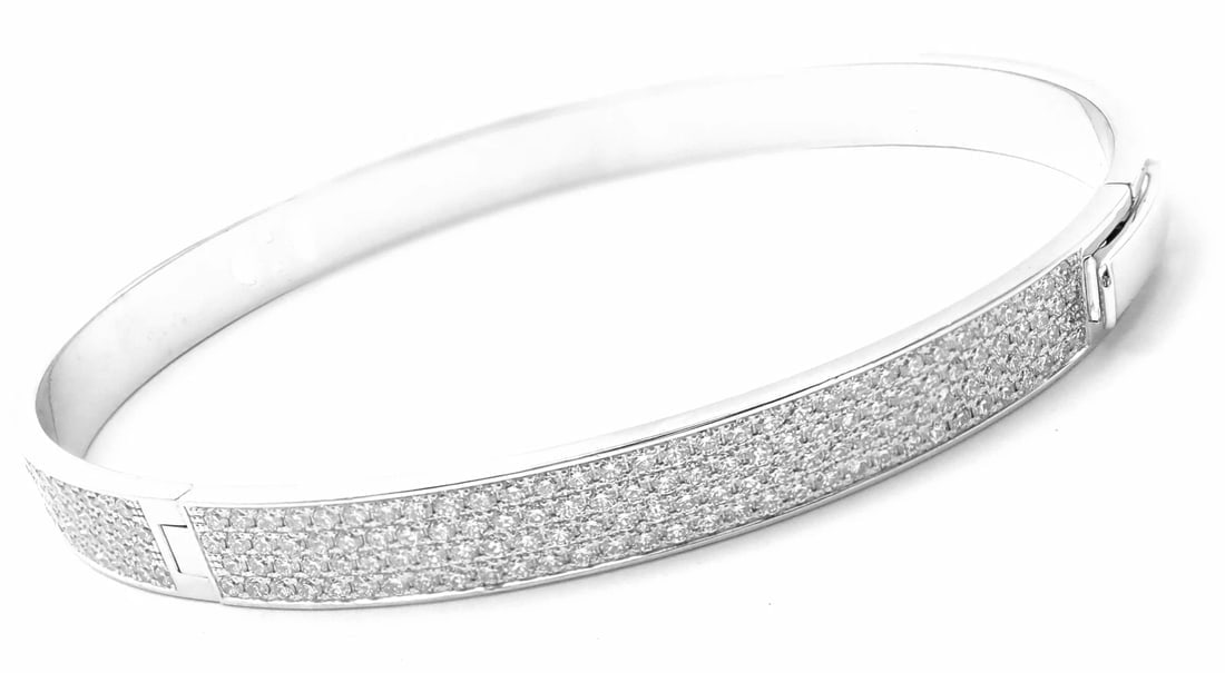 Authentic! Hermes H D'Ancre 18k White Gold Diamond Small Model Bangle Bracelet - 3
