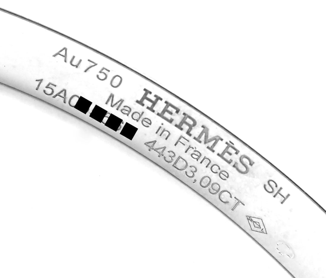 Authentic! Hermes H D'Ancre 18k White Gold Diamond Small Model Bangle Bracelet - 5