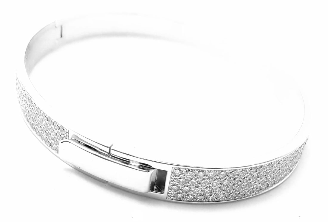 Authentic! Hermes H D'Ancre 18k White Gold Diamond Small Model Bangle Bracelet - 7