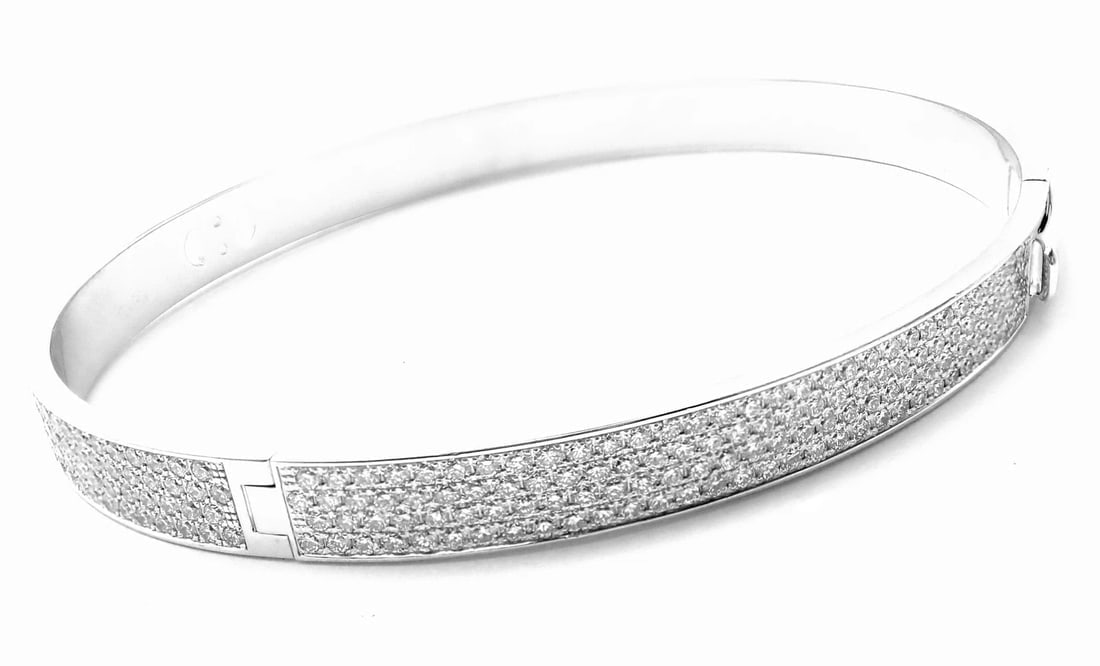 Authentic! Hermes H D'Ancre 18k White Gold Diamond Small Model Bangle Bracelet - 8