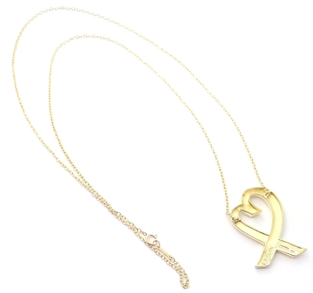 Authentic! Tiffany & Co Picasso 18k Yellow Gold Large Heart Pendant Necklace - 10