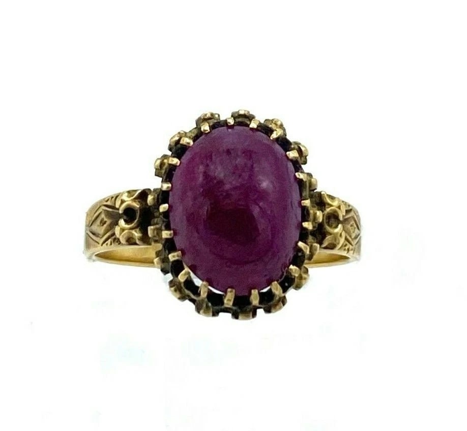 C.1900 18K YELLOW GOLD NATURAL DEEP RED RUBY 3 CTS RING VICTORIAN (1 of 6)