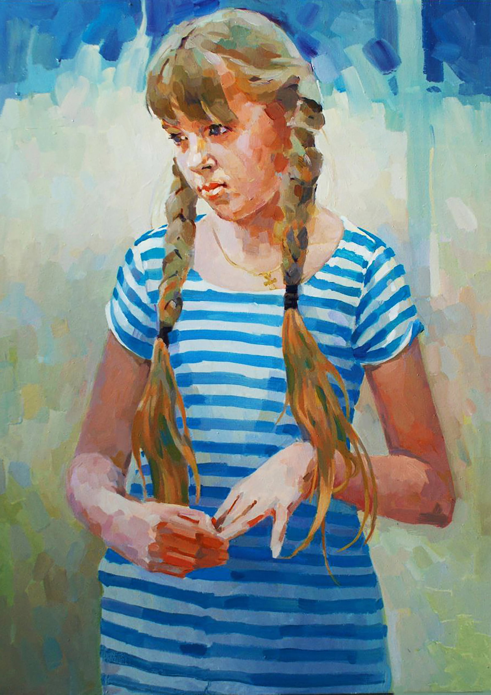 Oil painting Morning portrait of a girl Anastasia Yaroshevich: Title: Oil painting Morning portrait of a girl Anastasia Yaroshevich Description: 41YARO Painter: Anastasia Yaroshevich Size: 70x50 cm/27.55x19.68 inches Components: oil, canvas Original painting COND