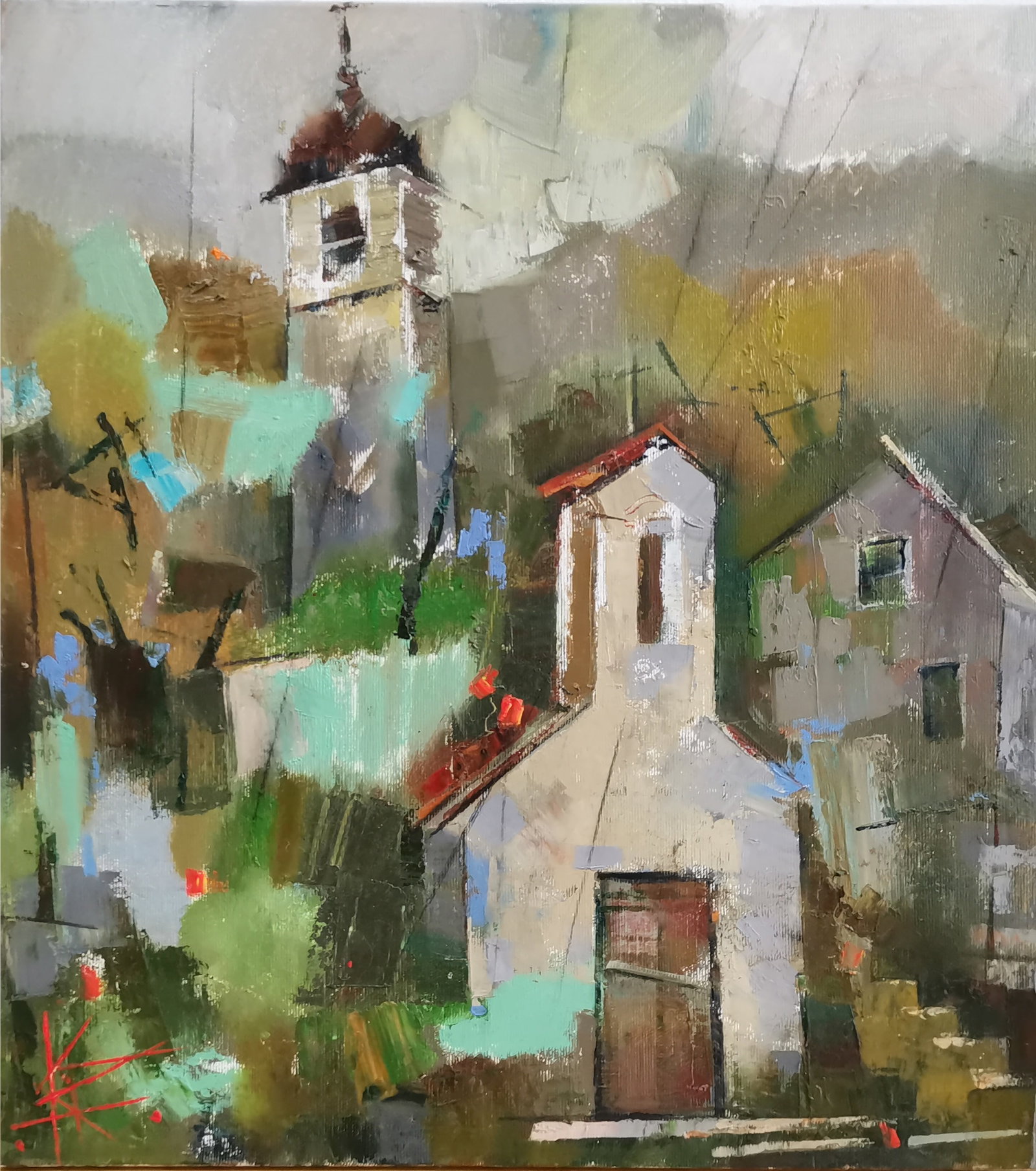 Abstract Oil painting Church Oksana Kyrylenko: Title: Abstract Oil painting Church Oksana Kyrylenko Description: 64KOR Painter: Oksana Kyrylenko Size: 50x45 cm/19.6x17.7 inches Components: oil, canvas Original painting from our collection ERA: 201