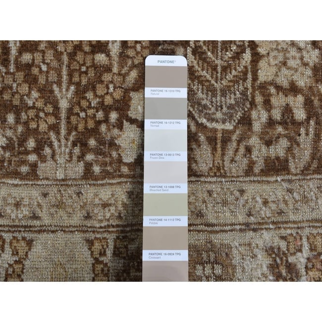 Brown, Antique Persian Tabriz Design, Pure Wool Hand Knotted Rug - 7