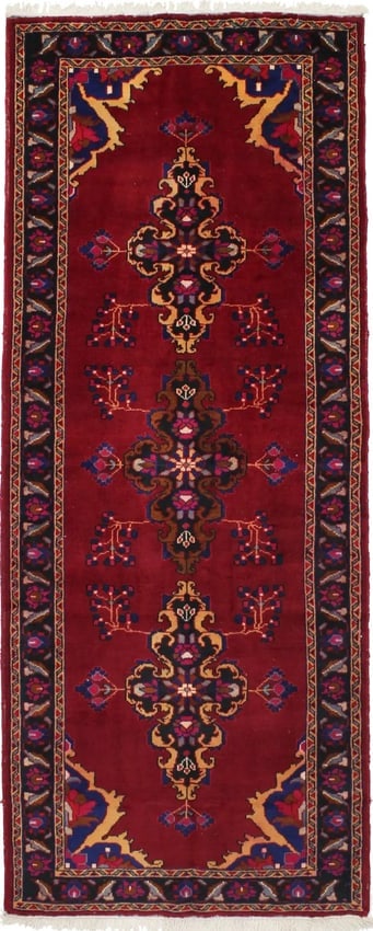 Semi Antique Red Tribal 4X10 Hamedan Persian Runner Rug (1 of 19)