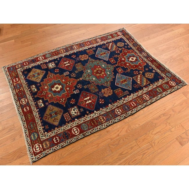 Yale Blue Antique North West Persian Hand Knotted Pure Wool Rug - 2