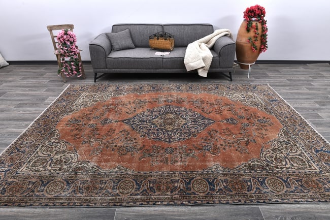 7'5'' x 10'2'' Handmade Vintage Wool Rug - 243844: Title: 7'5'' x 10'2'' Handmade Vintage Wool Rug - 243844Description:7'5'' x 10'2'' Handmade Vintage Wool Rug - 243844Origin:TurkiyeDate/Period:1960-90Materials:Wool,CottonDimension:7'5''x10'2'' ft,