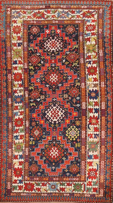 Antique Vegetable Dye Kazak Oriental Area Rug 5x9: Title: Antique Vegetable Dye Kazak Oriental Area Rug 5x9Description:A Beautiful Genuine Russia Kazak (100% Vegetable Dye) rug is Hand Knotted by skillful weavers in Russia with 100% Wool Material.