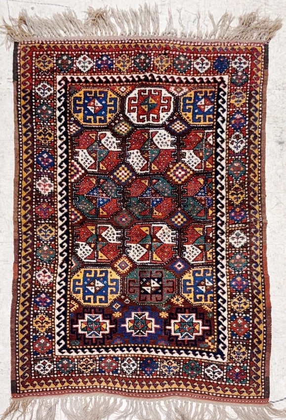 Hand-Knotted Antique Persian Quchan Tribal Geometric Oriental Wool Area Rug 4'3" x 6'11": Title:Hand-Knotted Antique Persian Quchan Tribal Geometric Oriental Wool Area Rug 4'3" x 6'11" Description:* Rug Number: 23 * Country of Origin: Iran * Style, Design: Persian Quchan, Nomadic, Geometri