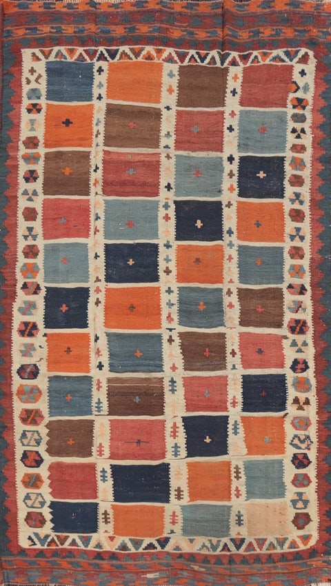 Antique Vegetable Dye Kilim Qashqai Persian Rug 4x8 (1 of 13)