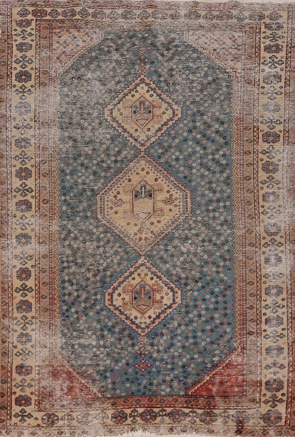 Antique Blue Qashqai Persian Rug 4x7 (1 of 19)