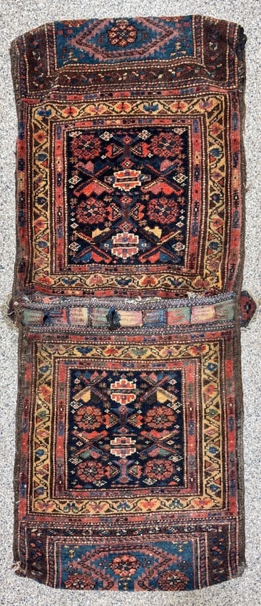 Hand-Knotted Antique Persian Farahan Tribal Double Saddle Bag Wool Rug 1'9" x 4'3" (1 of 18)