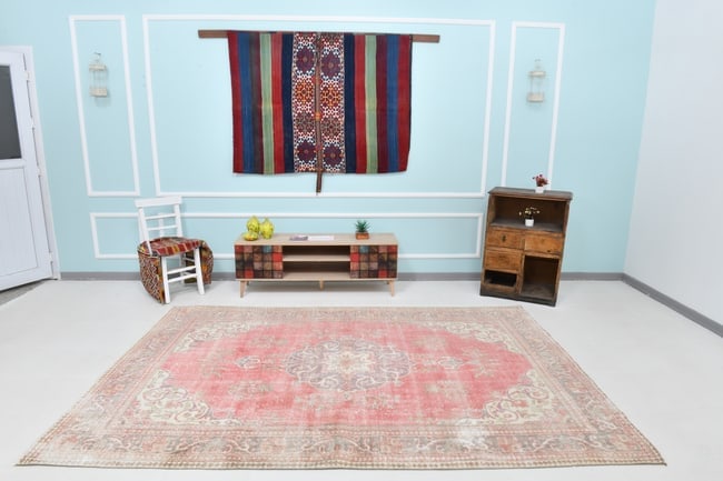 6'7'' x 9'8'' Handmade Vintage Wool Rug - 21851: Title: 6'7'' x 9'8'' Handmade Vintage Wool Rug - 21851Description:6'7'' x 9'8'' Handmade Vintage Wool Rug - 21851Origin:TurkiyeDate/Period:1960-90Materials:Wool,CottonDimension:6'7''x9'8'' ft,