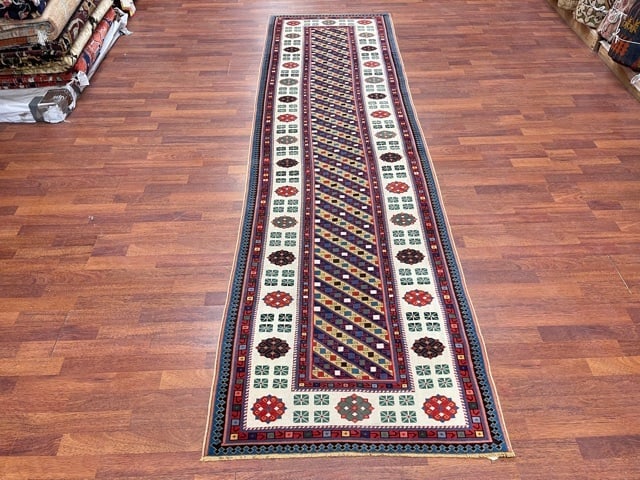 Vintage Genje/Talish Caucasian Rug-4880: Title:Vintage Genje/Talish Caucasian Rug-4880 Description:Beautiful vintage Gendje/ Talish Caucasian , from Caucasus, size 3 ft by 10 ft. 5 inches, circa 1990, excellent condition with a good pile thr