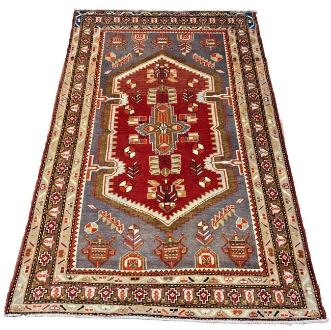 Hand-Knotted Persian Zanjan Geometric Vintage Tribal Wool Oriental Area Rug 4'2" x 6'8" - 10