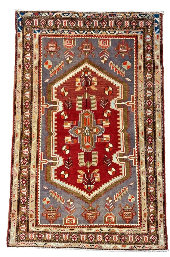 Hand-Knotted Persian Zanjan Geometric Vintage Tribal Wool Oriental Area Rug 4'2" x 6'8" - 2