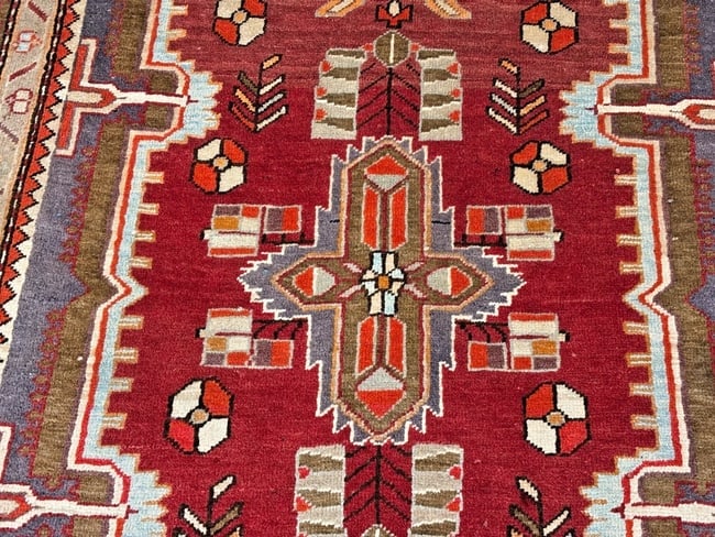 Hand-Knotted Persian Zanjan Geometric Vintage Tribal Wool Oriental Area Rug 4'2" x 6'8" - 7