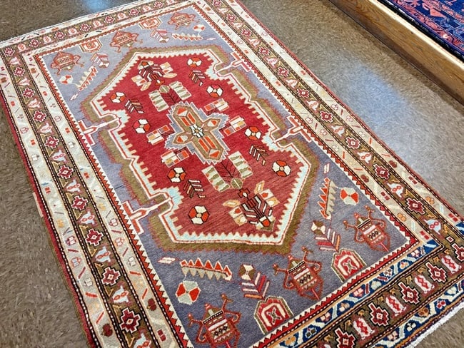 Hand-Knotted Persian Zanjan Geometric Vintage Tribal Wool Oriental Area Rug 4'2" x 6'8" - 8