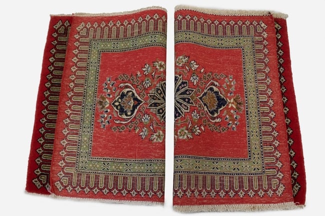 Pair of Small Vintage Coral Red Floral 2X3 Kashan Persian Rug - 15