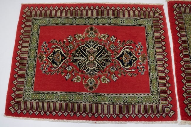 Pair of Small Vintage Coral Red Floral 2X3 Kashan Persian Rug - 4