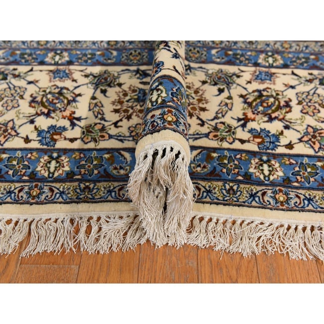 Ivory Vintage Persian Esfahan 400 KPSI Hand Knotted Wool and Silk Rug - 5
