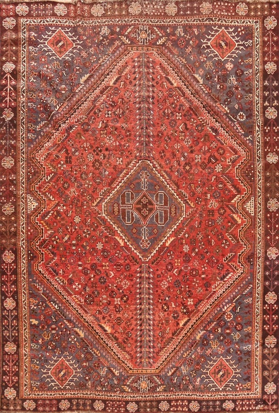 Antique Vegetable Dye Qashqai Persian Area Rug 7x10 (1 of 19)