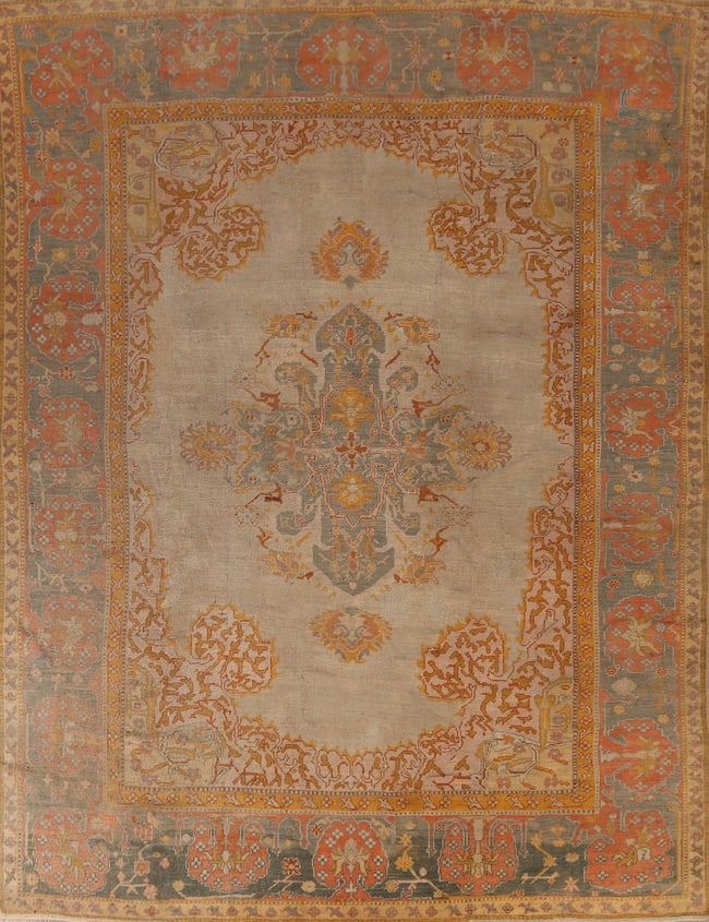 Pre-1900 Antique Vegetable Dye Oushak Turkish Area Rug 10x12: Title: Pre-1900 Antique Vegetable Dye Oushak Turkish Area Rug 10x12 Description:A Beautiful Genuine Turkey Oushak rug is Hand Knotted by skillful weavers in Turkey with 100% Wool Material. This rug is