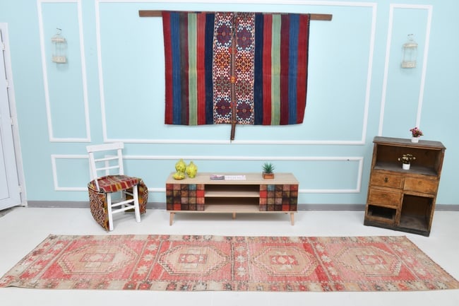 3'0'' x 11'10'' Handmade Vintage Wool Rug - 21853: Title: 3'0'' x 11'10'' Handmade Vintage Wool Rug - 21853Description:3'0'' x 11'10'' Handmade Vintage Wool Rug - 21853Origin:TurkiyeDate/Period:1960-90Materials:Wool,CottonDimension:3'0''x11'10'' ft,