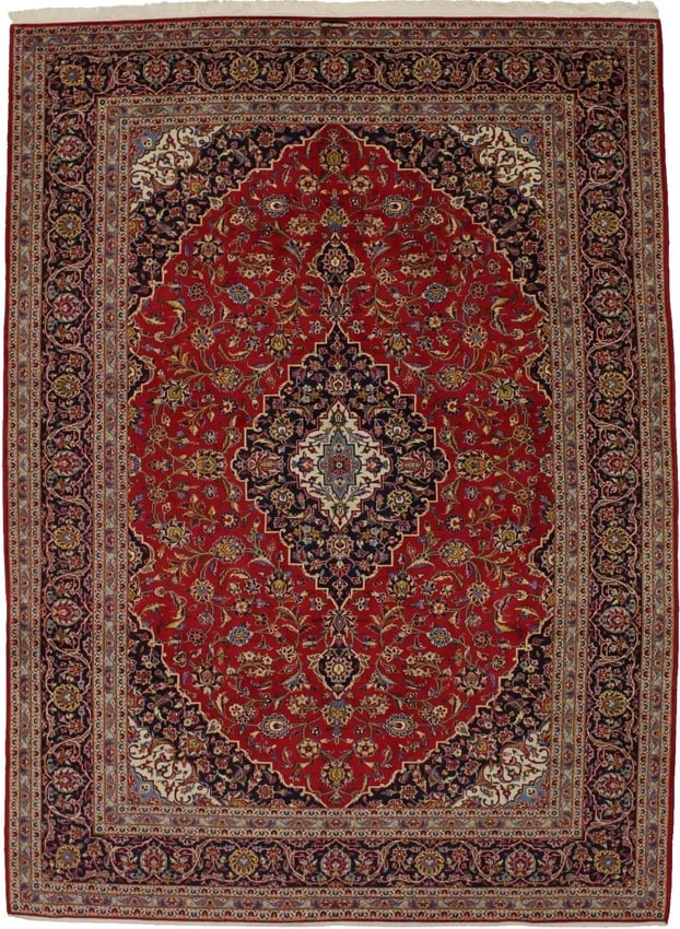 Vintage Red Traditional 10X13 Kashan Persian Rug: Title: Vintage Red Traditional 10X13 Kashan Persian RugDescription:Handmade Vintage Persian rug made with natural dyes (fine wool pile and cotton foundation), superior knot count, and alluring