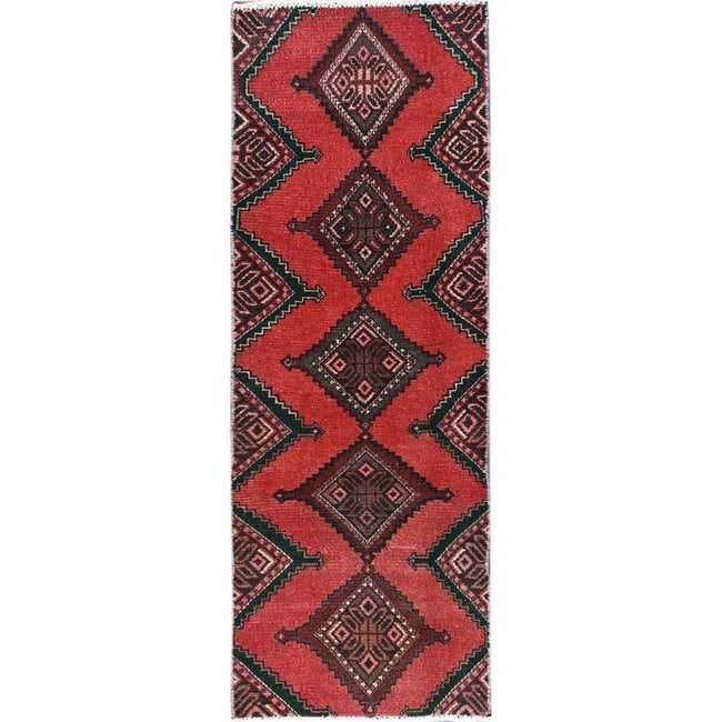 Chili Red Vintage Persian Hamadan Hand Knotted Pure Wool Runner Rug: Title: Chili Red Vintage Persian Hamadan Hand Knotted Pure Wool Runner Rug Description:This is a truly genuine one-of-a-kind. It has been Knotted for months and months in the centuries-old weaving cra