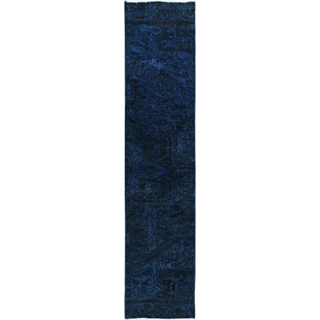 Yale Blue Overdyed Vintage Persian Tabriz Hand Knotted Wool Runner Rug: Title: Yale Blue Overdyed Vintage Persian Tabriz Hand Knotted Wool Runner Rug Description:This is a truly genuine one-of-a-kind. It has been Knotted for months and months in the centuries-old weaving