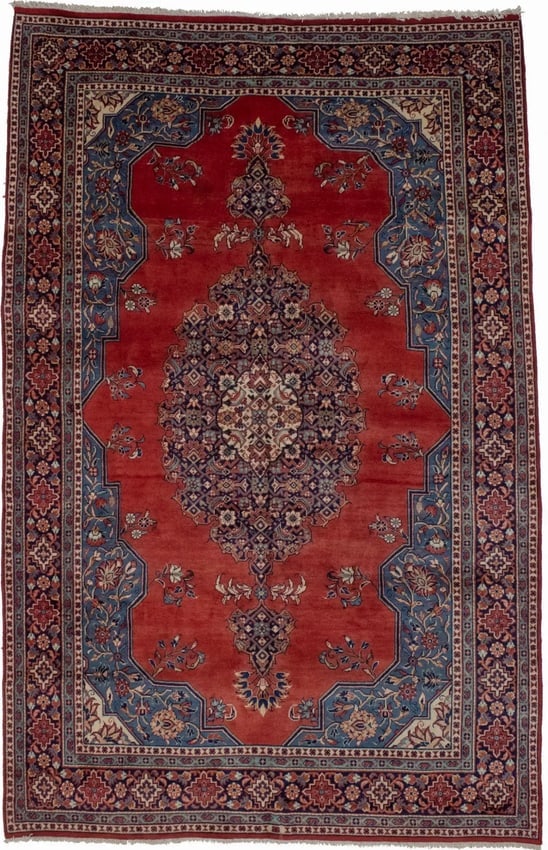 Vintage Orange-red Floral 7X11 Mahal Persian Rug (1 of 15)