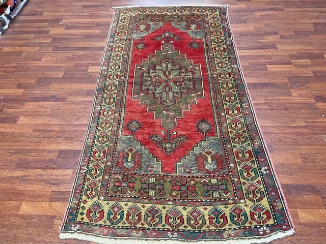 Antique Turkish Rug-4715: Title:Antique Turkish Rug-4715 Description:Beautiful antique Turkish rug from central Turkey, size 3 ft. 6 inches by 7 ft. 2 inches, circa 1930, excellent condition with a good pile throughout, comple